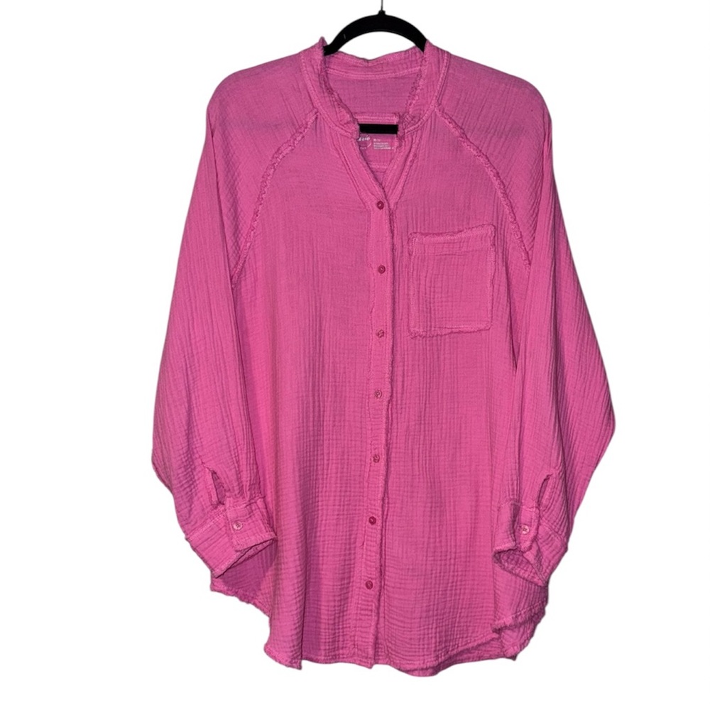 Aerie Distressed Pool To Party Gauze Button Down Top In Pink Size XS - Picture 3 of 6